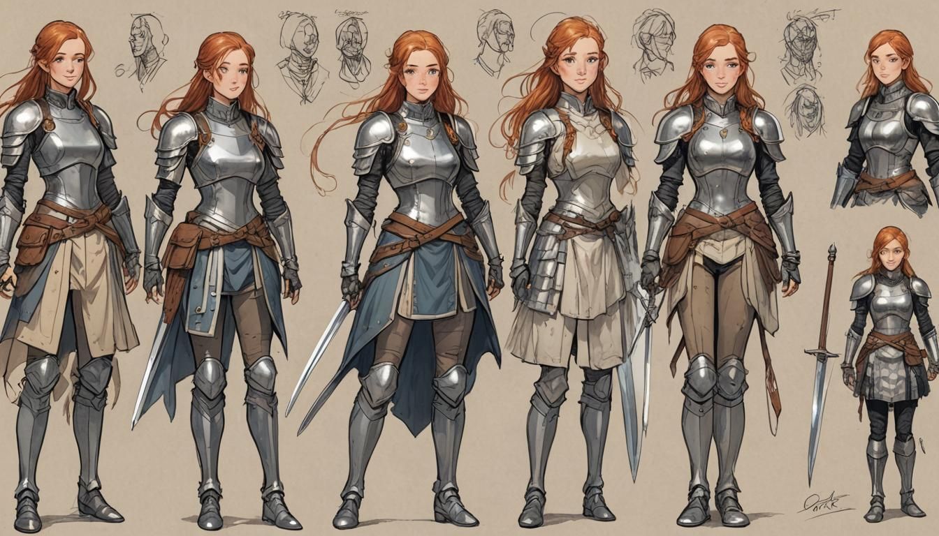 Female Knight in Progressively Finer Armor