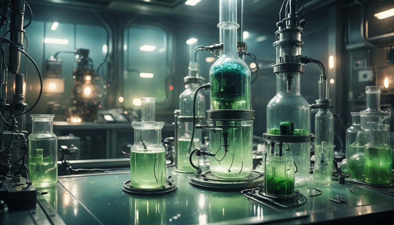Sci-Fi Bioreactor in Dimly Lit Laboratory