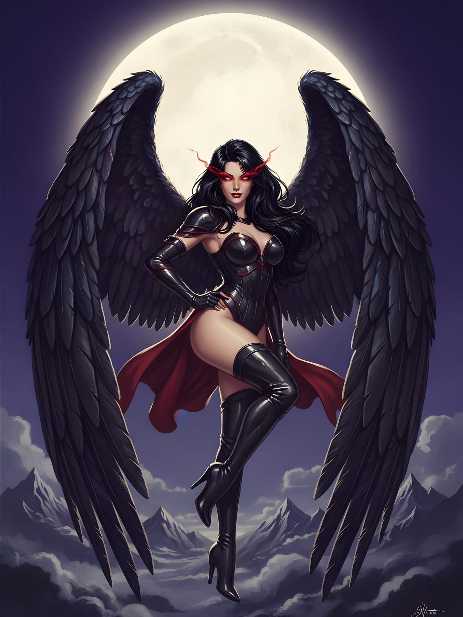 Fallen Archangel in Retro Pin-Up Illustration Style