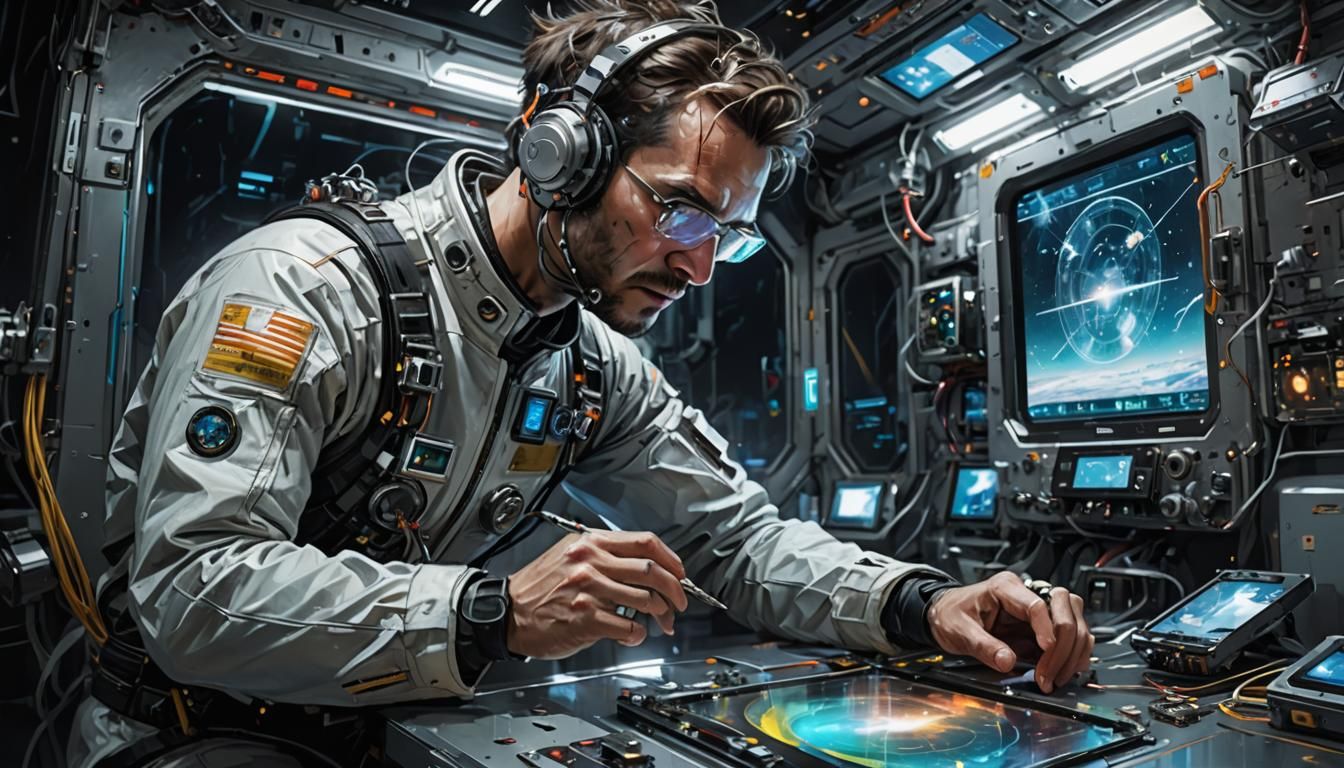 Cybernetic Scientist on Space Station, Fine Art