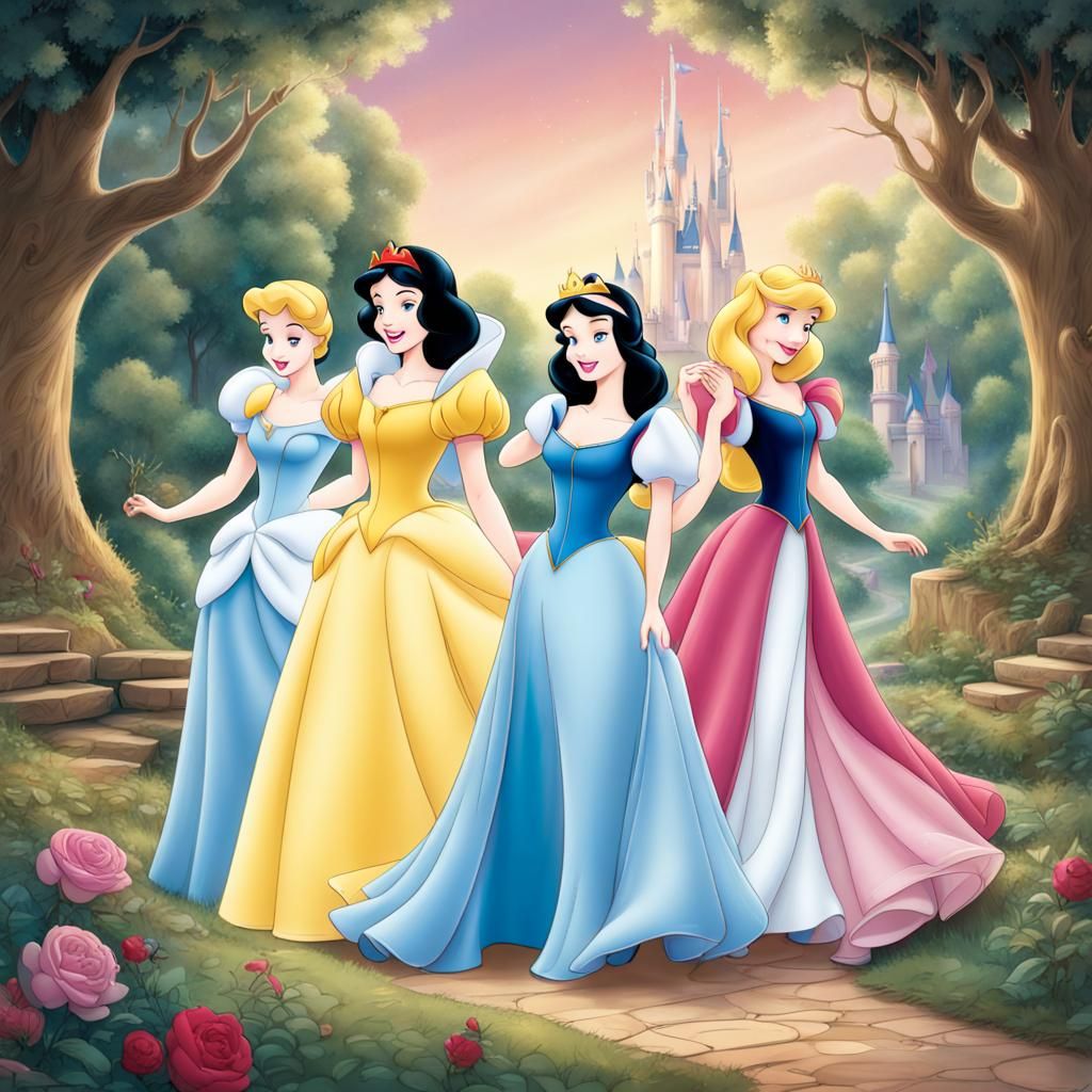 Snow White, Cinderella, and Aurora as Disney Princesses