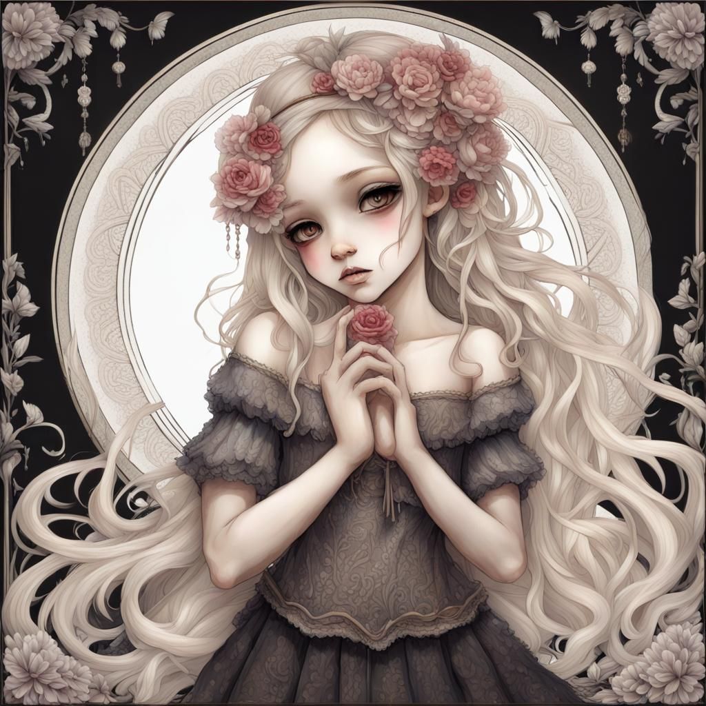 Sad Figure with Tears: Gothic Fantasy Art
