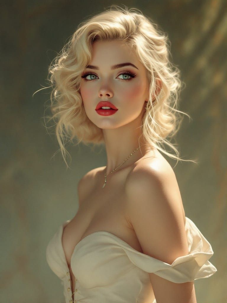 1950s Pin-Up Woman Portrait in Digital Painting Style