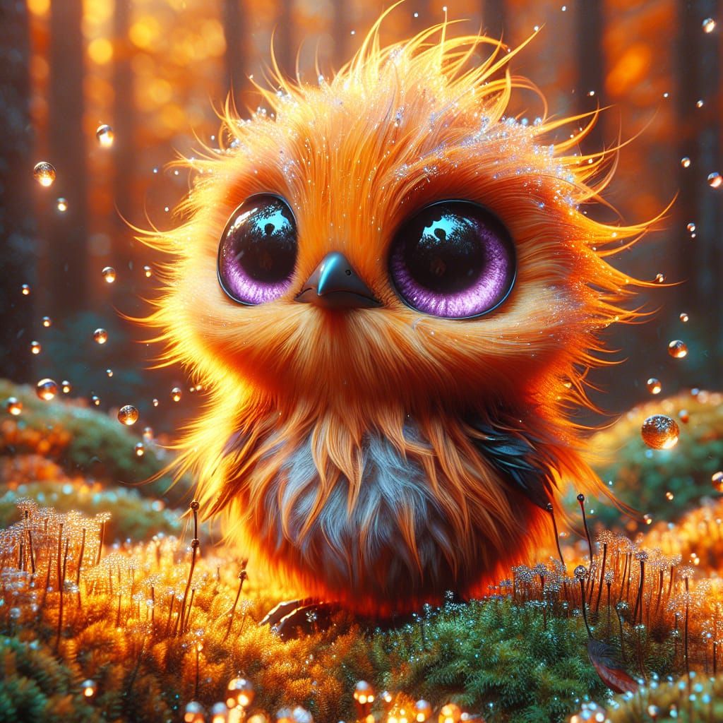 Mythical Raven Chickadee Creature in Autumn Forest