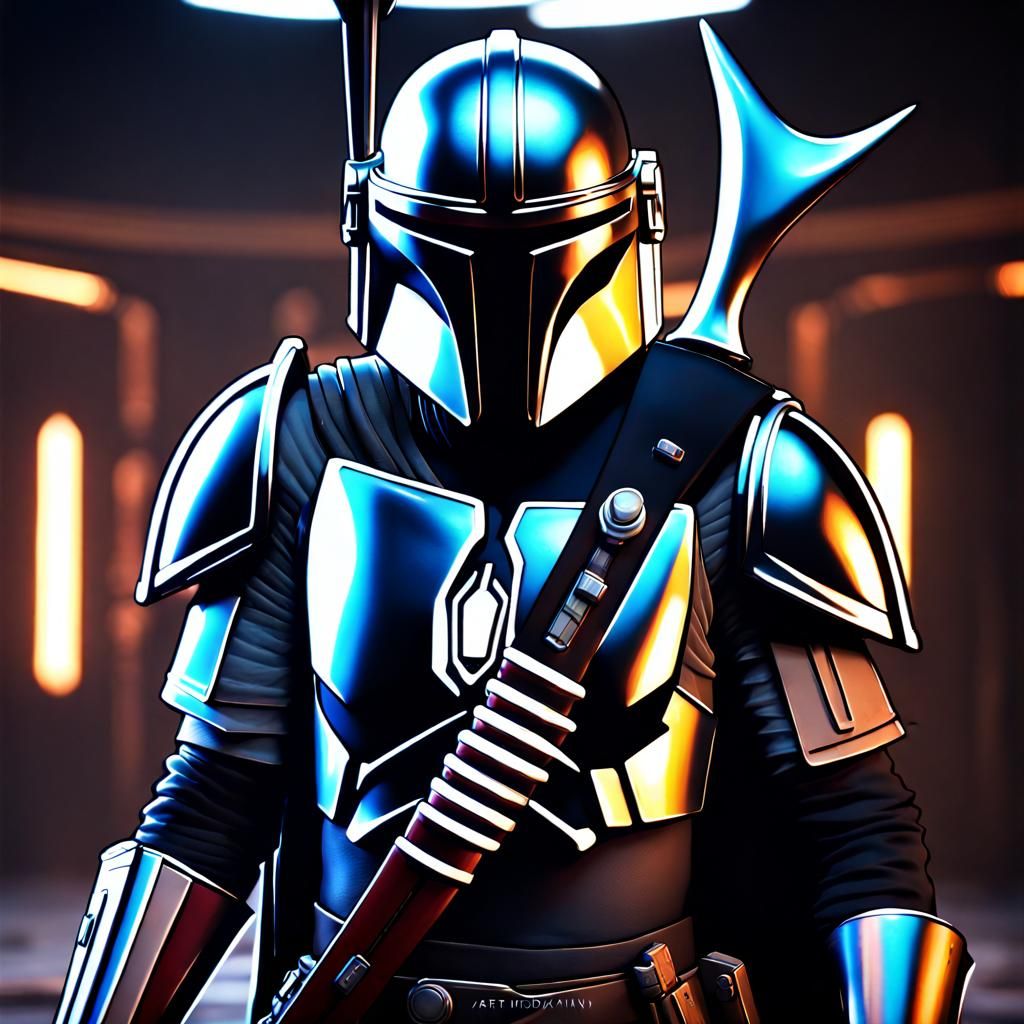 Mandalorian Din Djarin with Darksaber: Detailed Matte Painti...