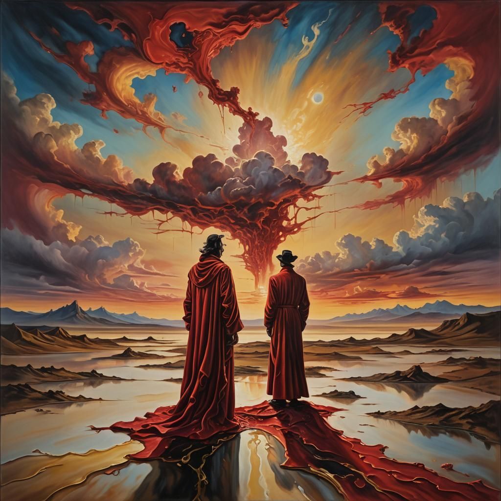 Surreal Twilight Figure in Dreamlike Landscape