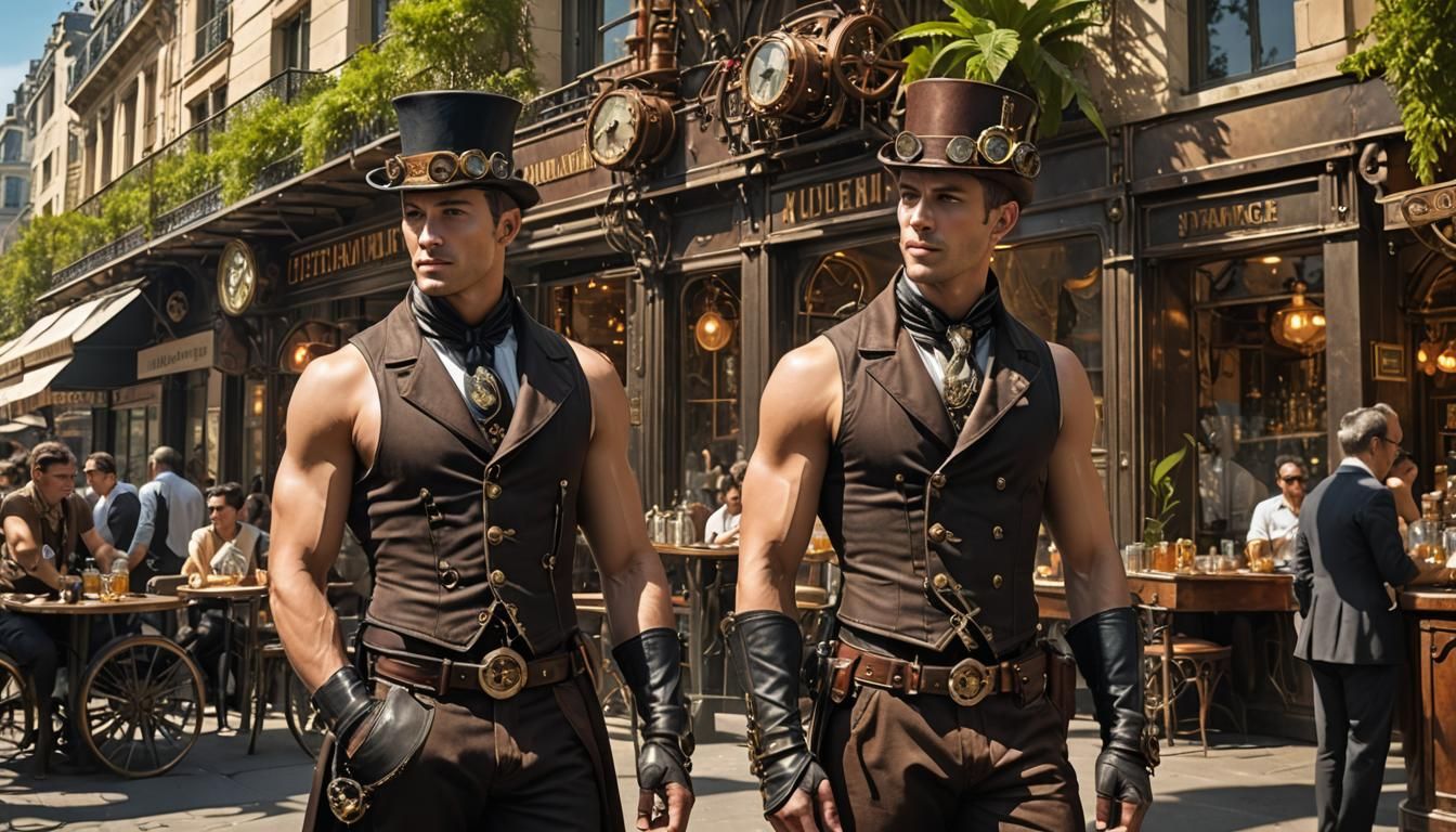 Steampunk Man in Paris, Norman Lindsay Style