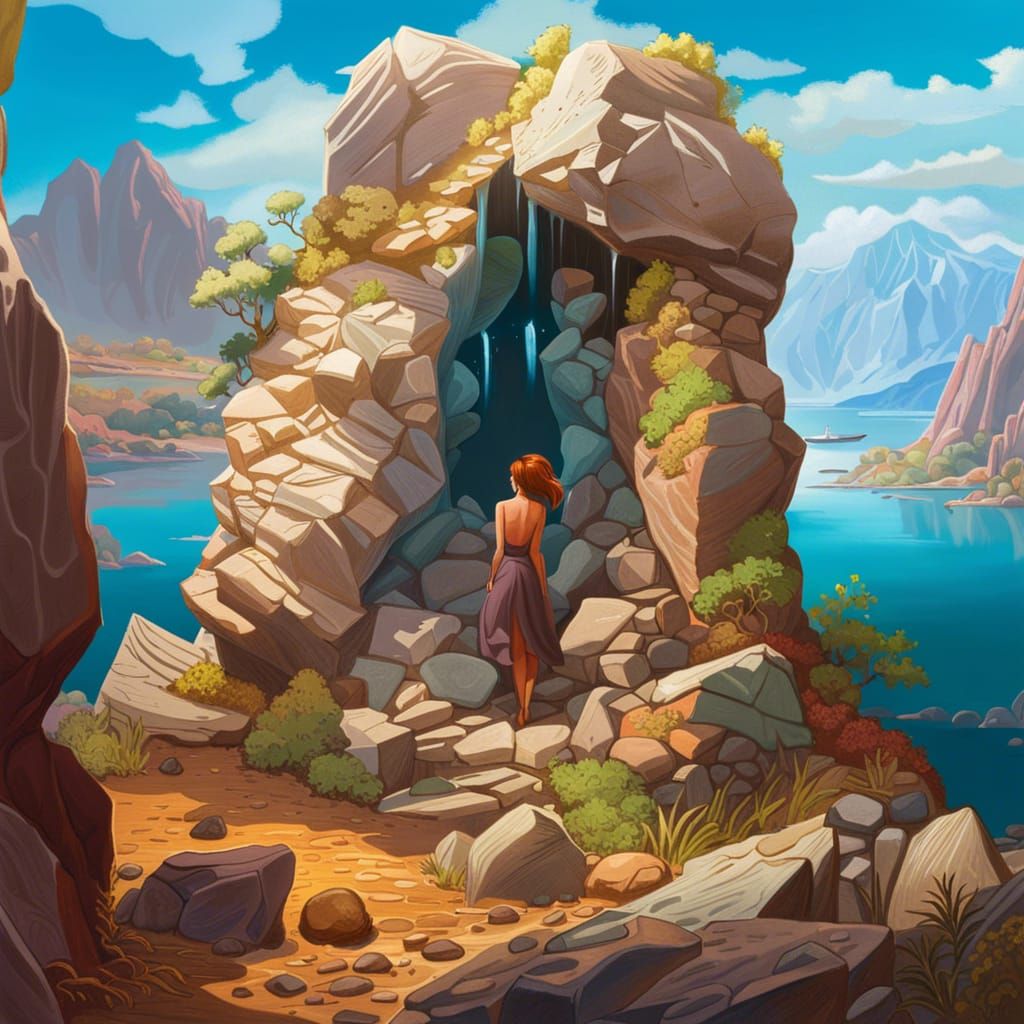 Woman Trapped in Rocks: Surreal Digital Painting