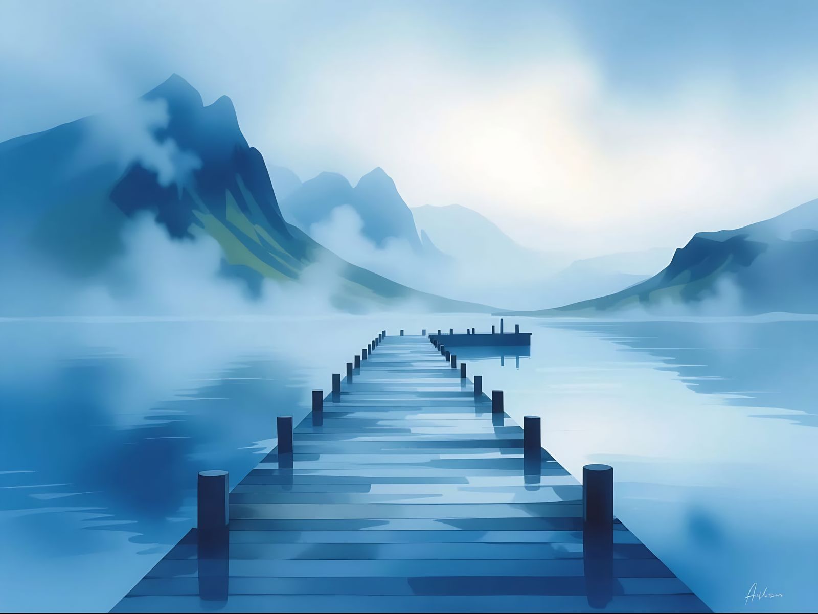 Misty Icelandic Jetty in Vibrant Watercolor