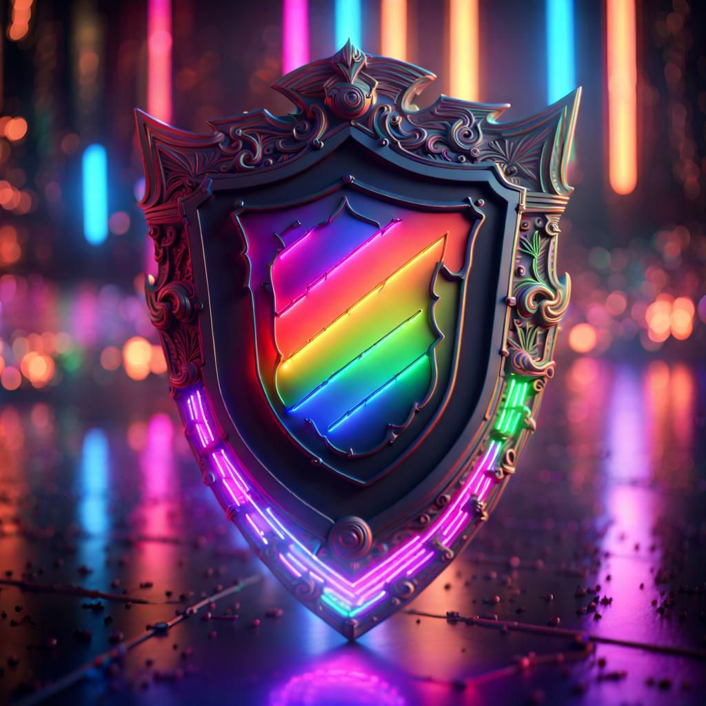 Neon Outlined Battle Shield in 8K