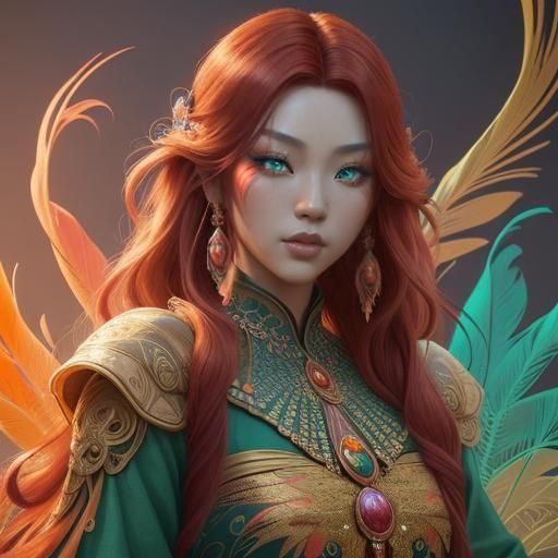 Exotic Beauty with Peacock Lashes, Digital Art