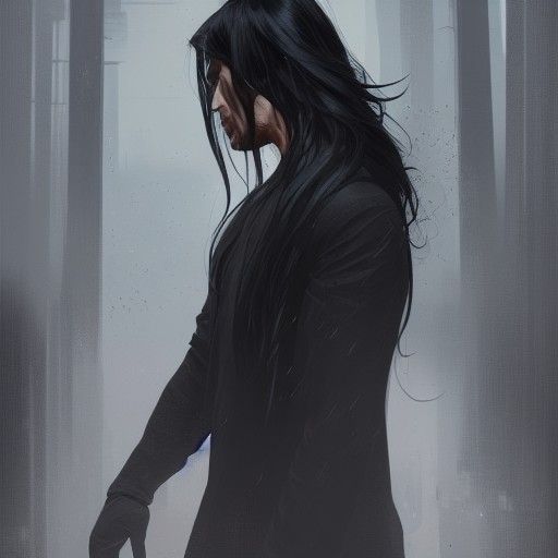 Intricate Portrait of Man in Black, Detailed Digital Art