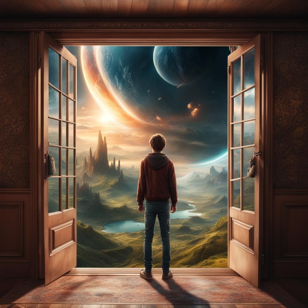 Teenager Discovering Three Fantasy Worlds: Digital Matte Pai...