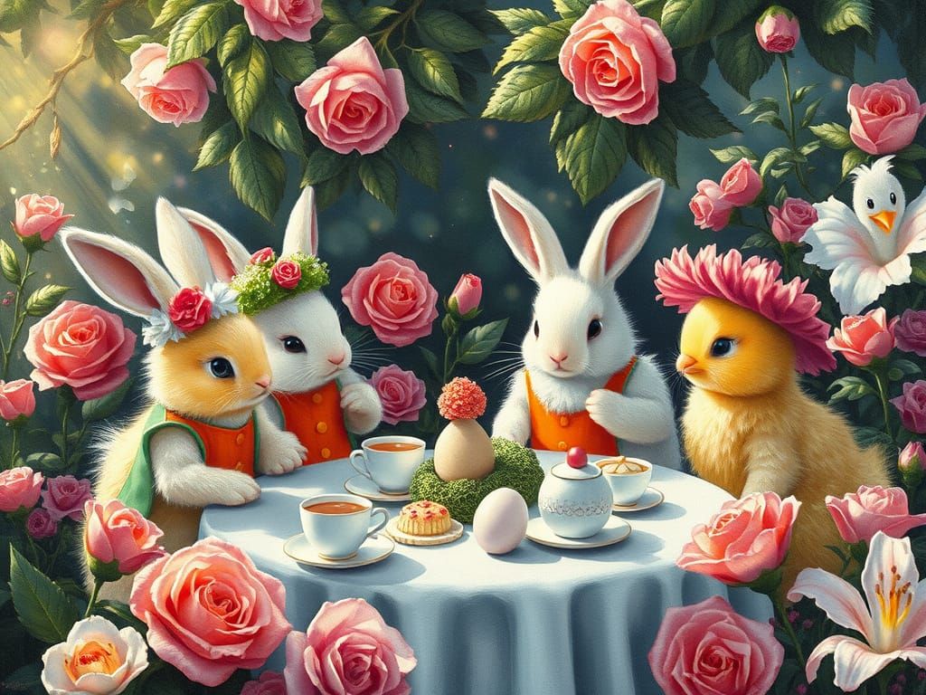 Fairy Garden Tea Party in Synthwave Neon Style