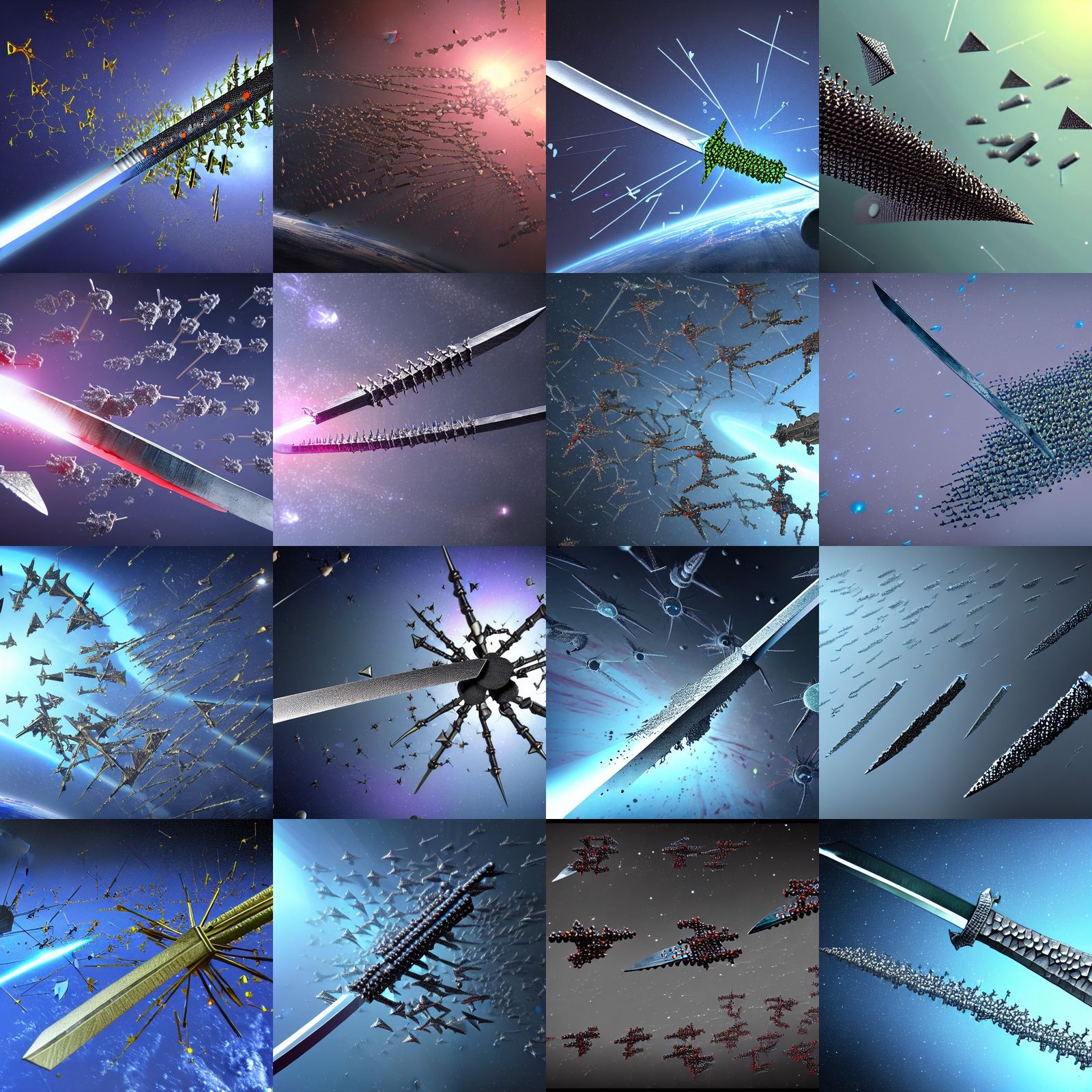 Nanobot Sword Swarm Attack in Space