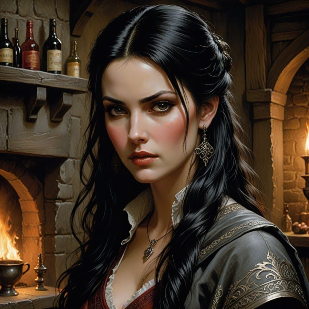 Dark Fantasy Tavern Beauty in Grimdark Style
