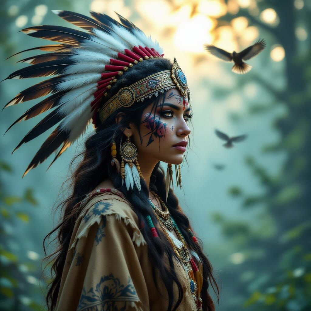 High Shaman in Misty Forest, Expressionist Oil Painting