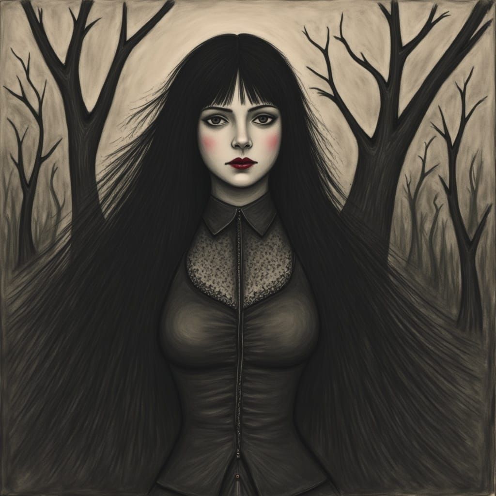 Tomie in Junji Ito Style with Eerie Mist