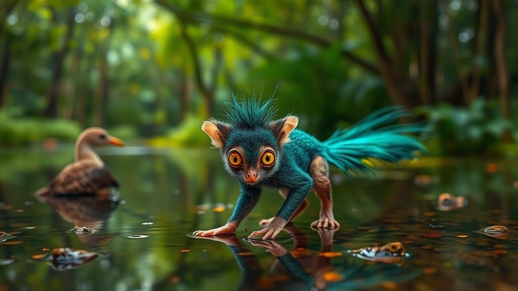 Philippine Tarsier-Peacock Hybrid in Photorealistic Style