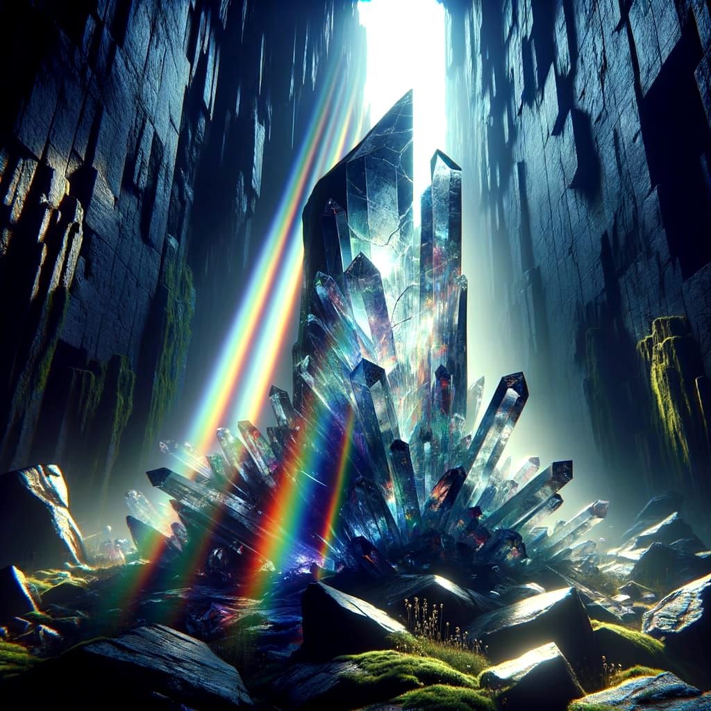 Rainbow Light Fractures in Ancient Crystal Monolith