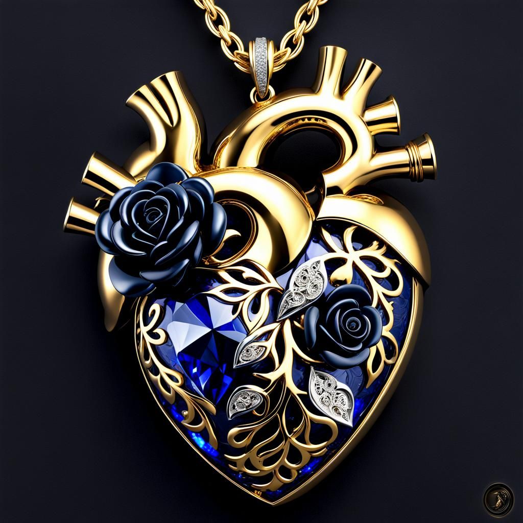 Ornate Anatomical Heart with Filigree and Gemstones
