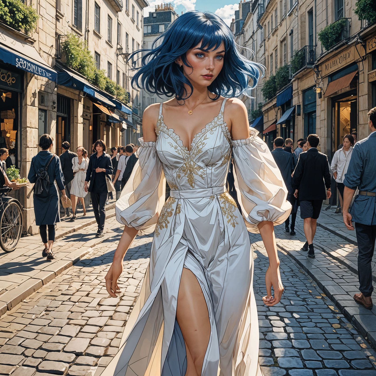 Superheroine in French City, Marvel Comics Style