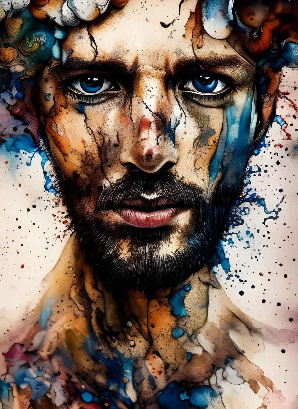 Rugged Portrait in Fluid Gouache Style