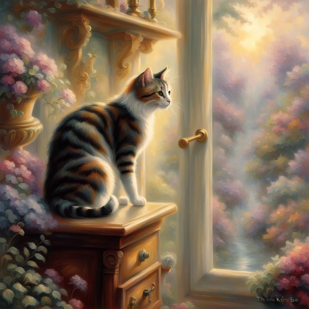 Cat Climbing Litter Box in Ethereal Fantasy Style