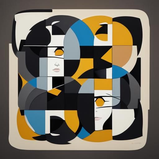 Cubist Couple Stroll on Beach with Cats