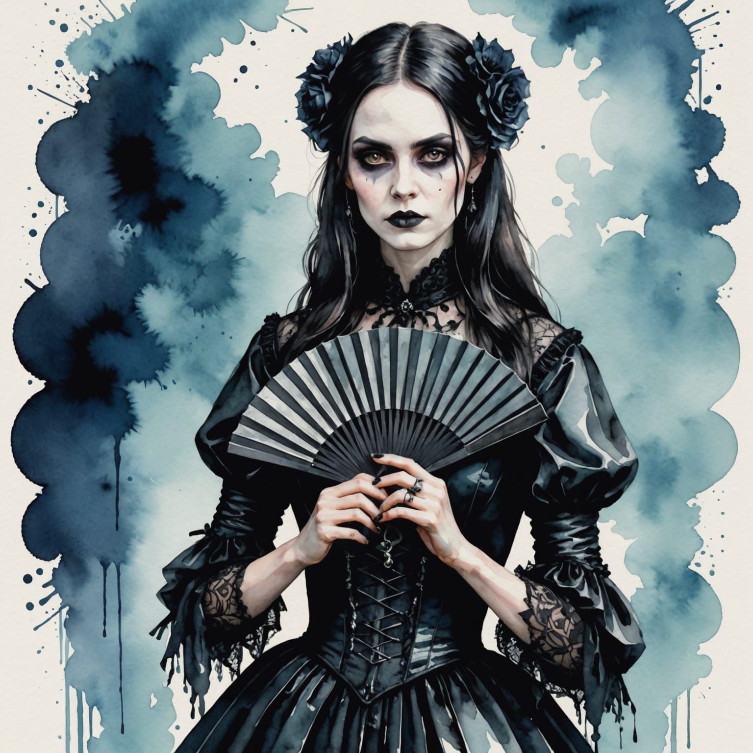 Gothic Woman Cools Off in Watercolor Style