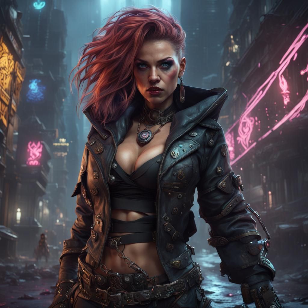 Cyberpunk Witch Casting Spell in Urban Setting