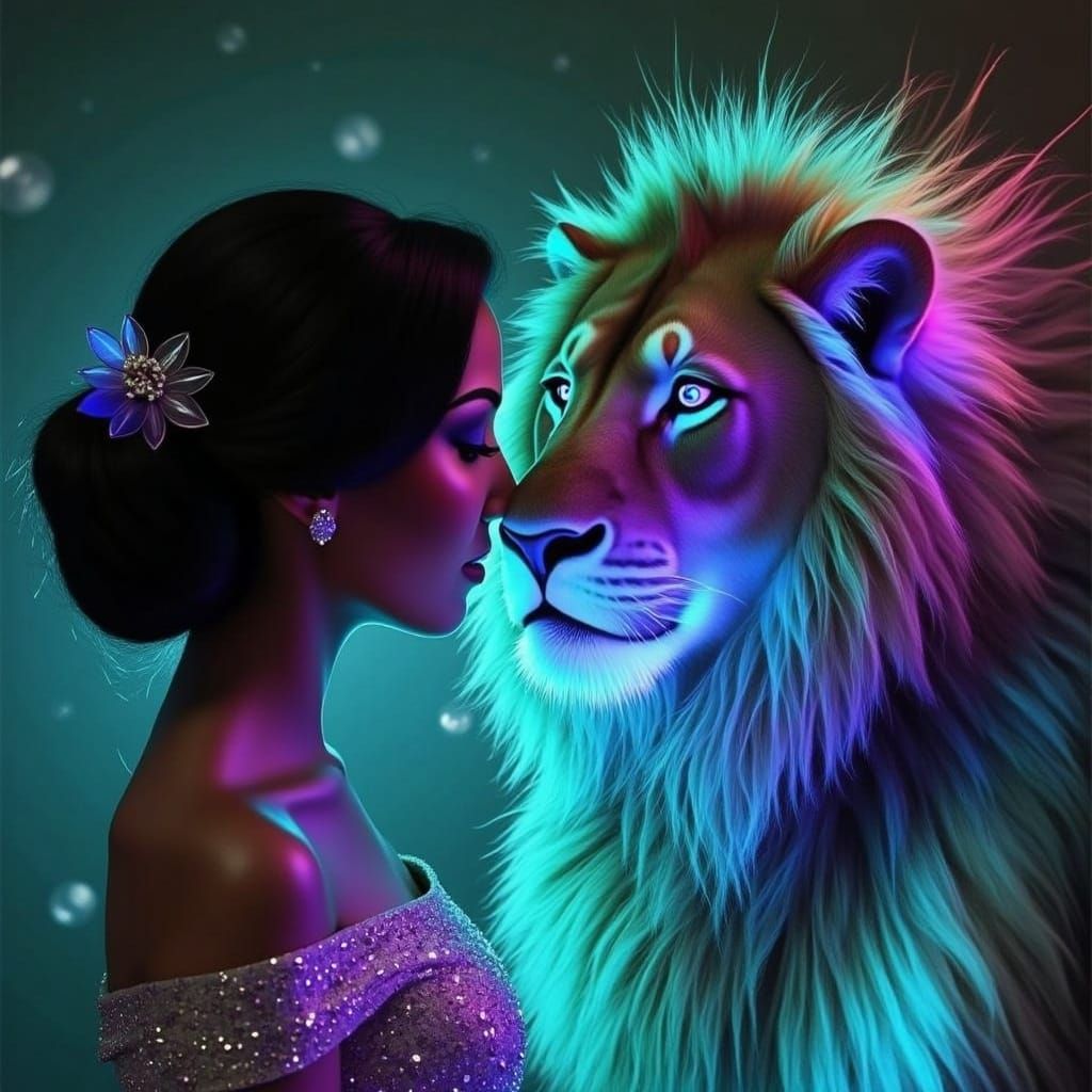 Elegant Woman and Magical Lion: Fantasy Concept Art