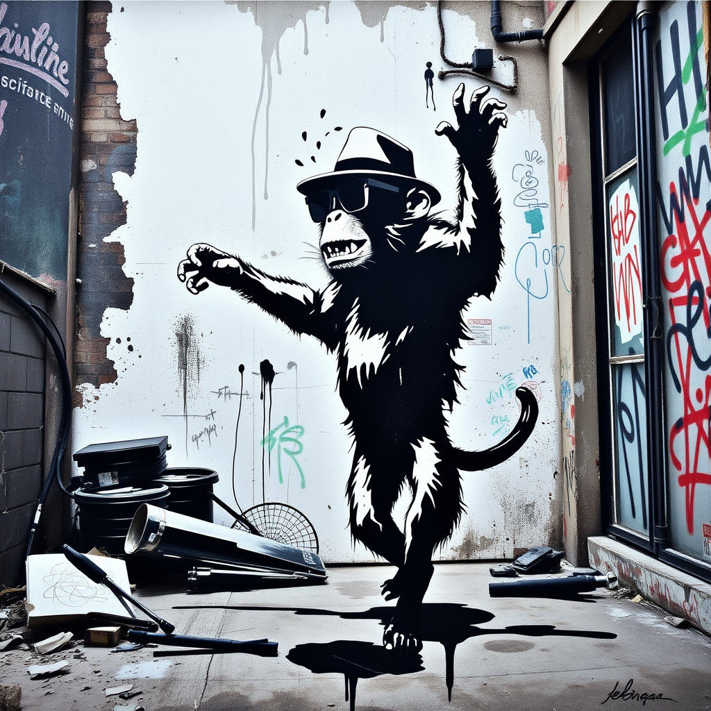 Monkey Dancing in Street Art Style