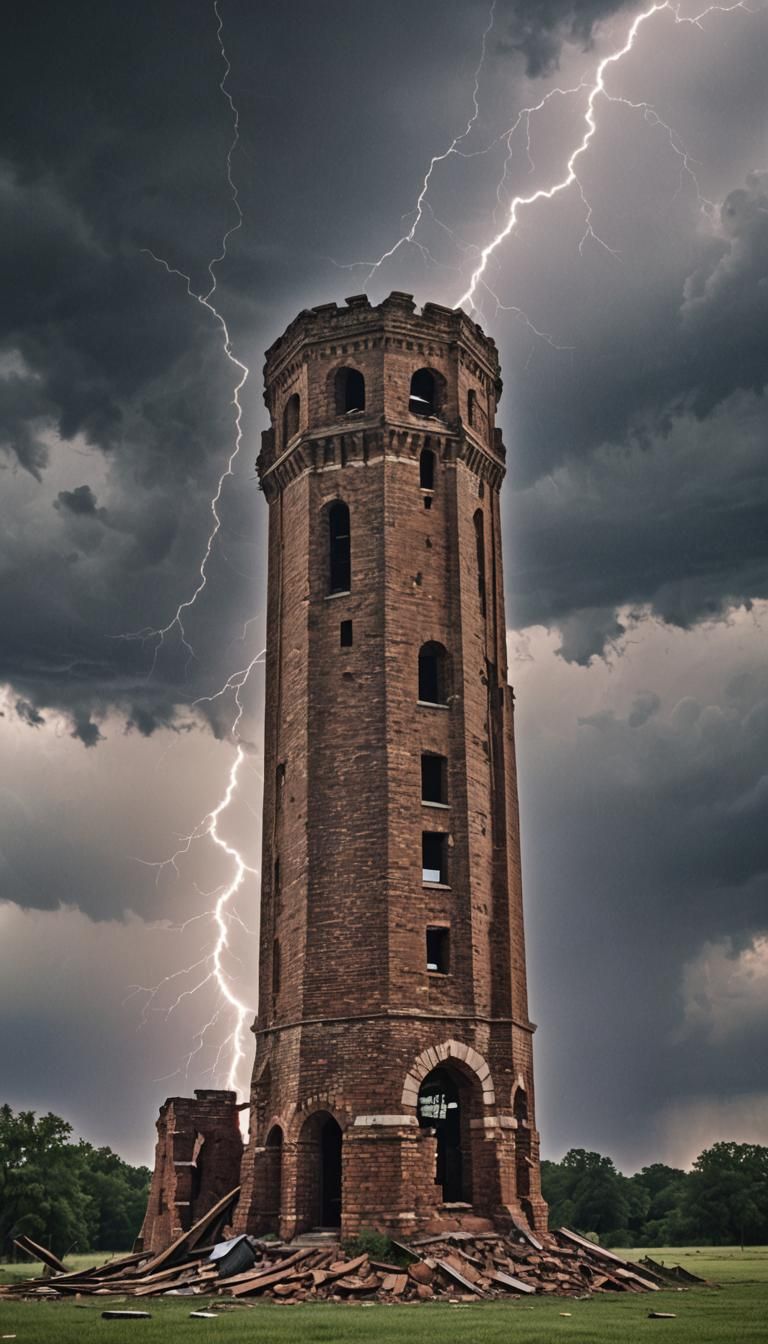 Ruined Brick Tower in Thunderstorm