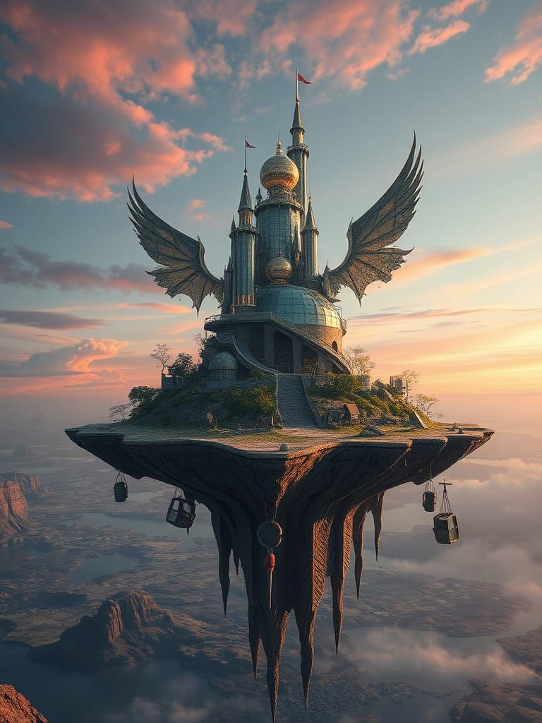 Flying Island Fantasy Arcology Biosphere Depth-Time-Colour-S...