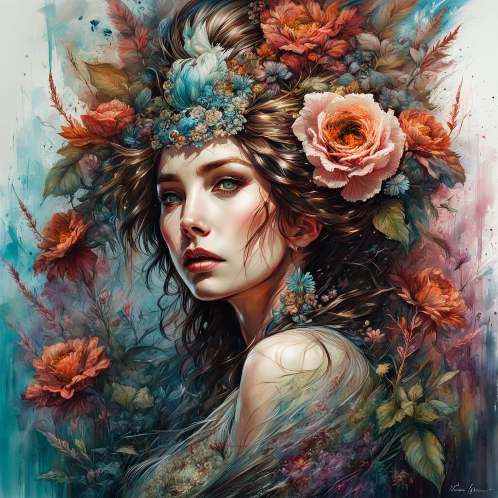 Visionary Queen Nature Goddess with Flowers