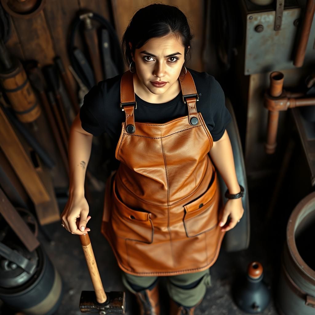 Latina Blacksmith with Hammer in 35mm Style