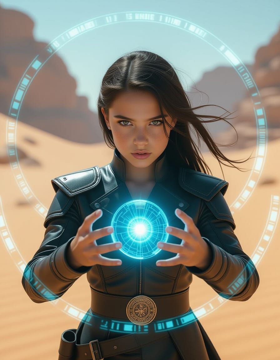 Albino Girl in Cybernetic Desert Sandstorm