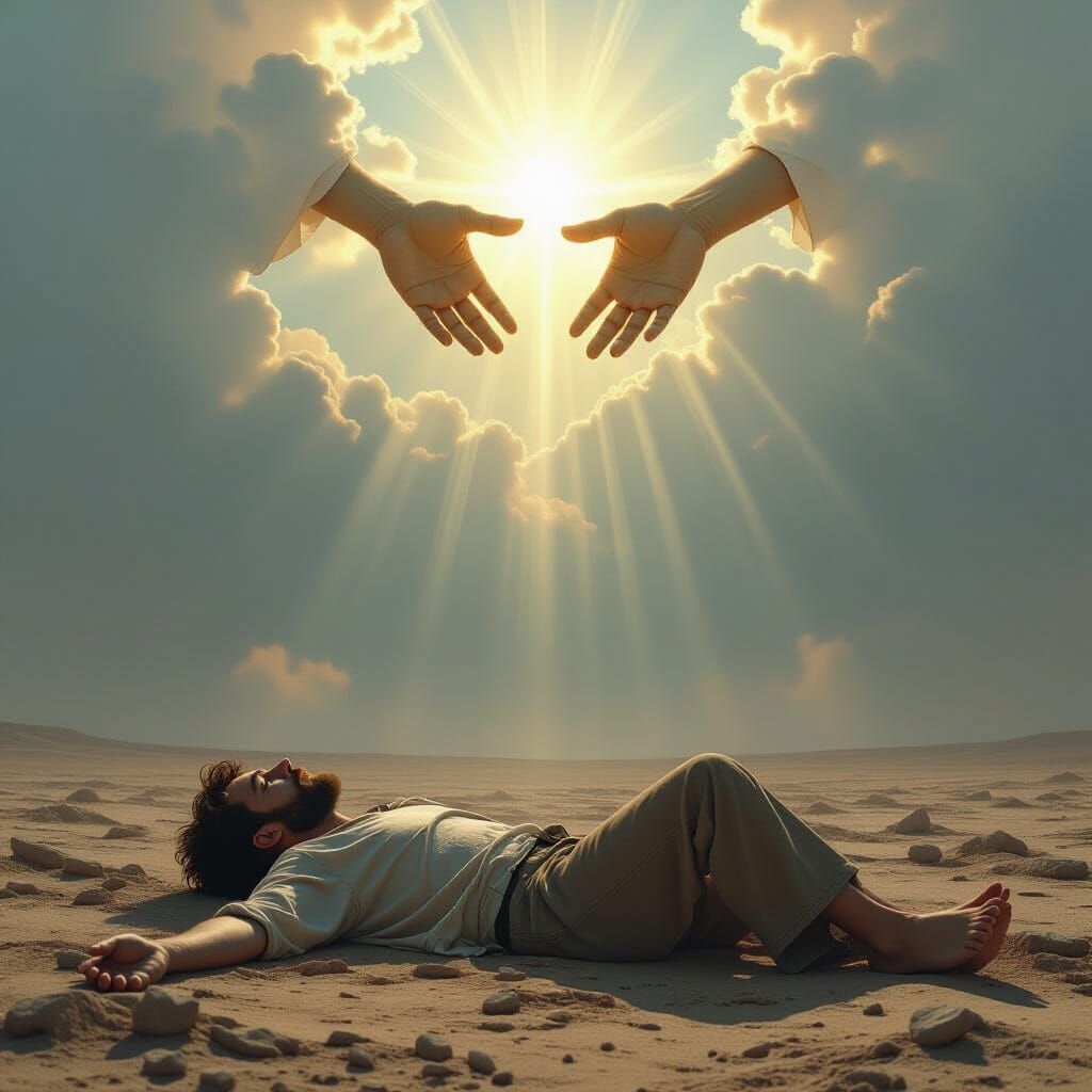 Desolate Landscape with Divine Intervention in Digital Art S...