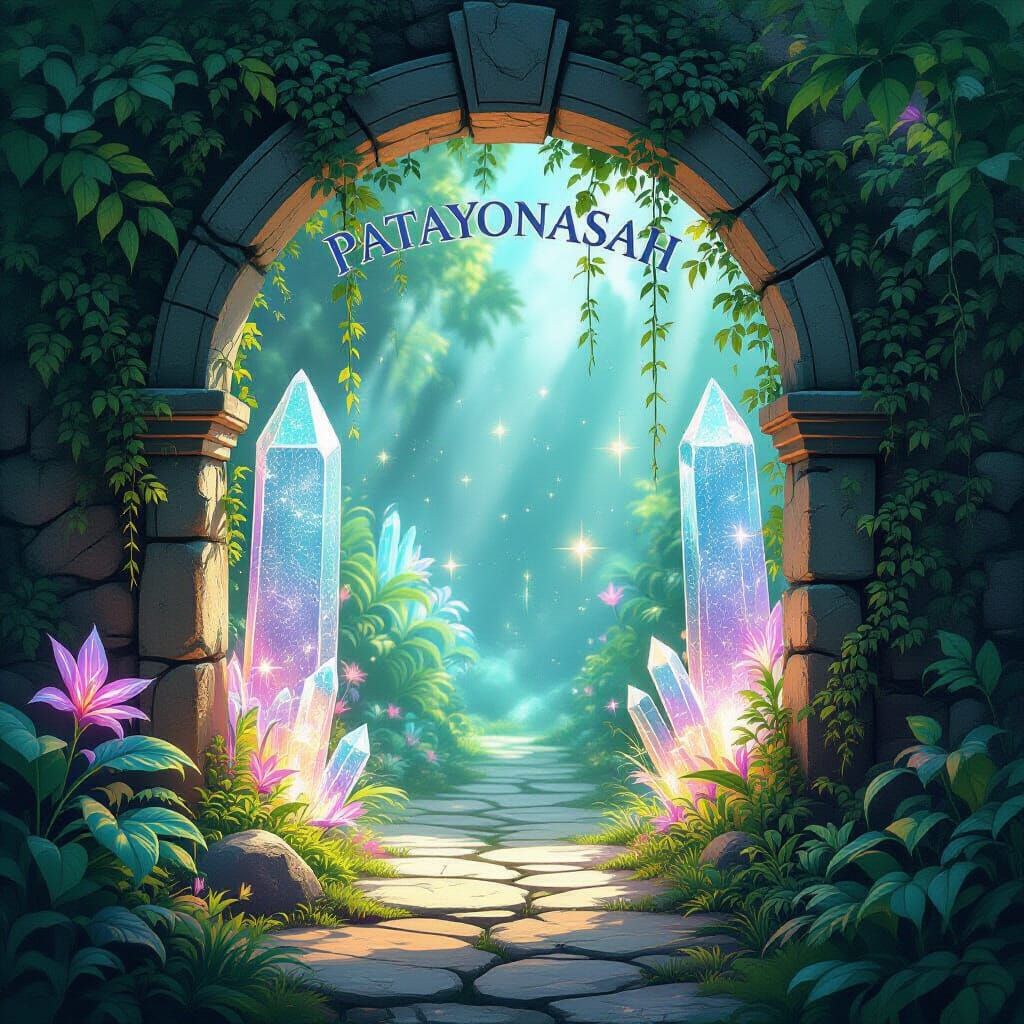 A magnificent crystal archway, inscribed with the words "PAT...