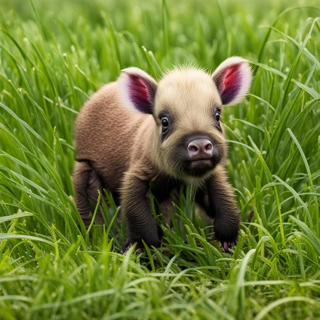 Cute Baby Bog Lion on Green Grass