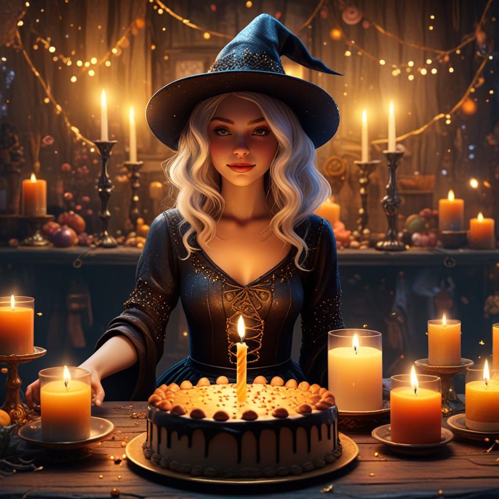 Enchanting Witch Birthday Party in Fantasy Illustration