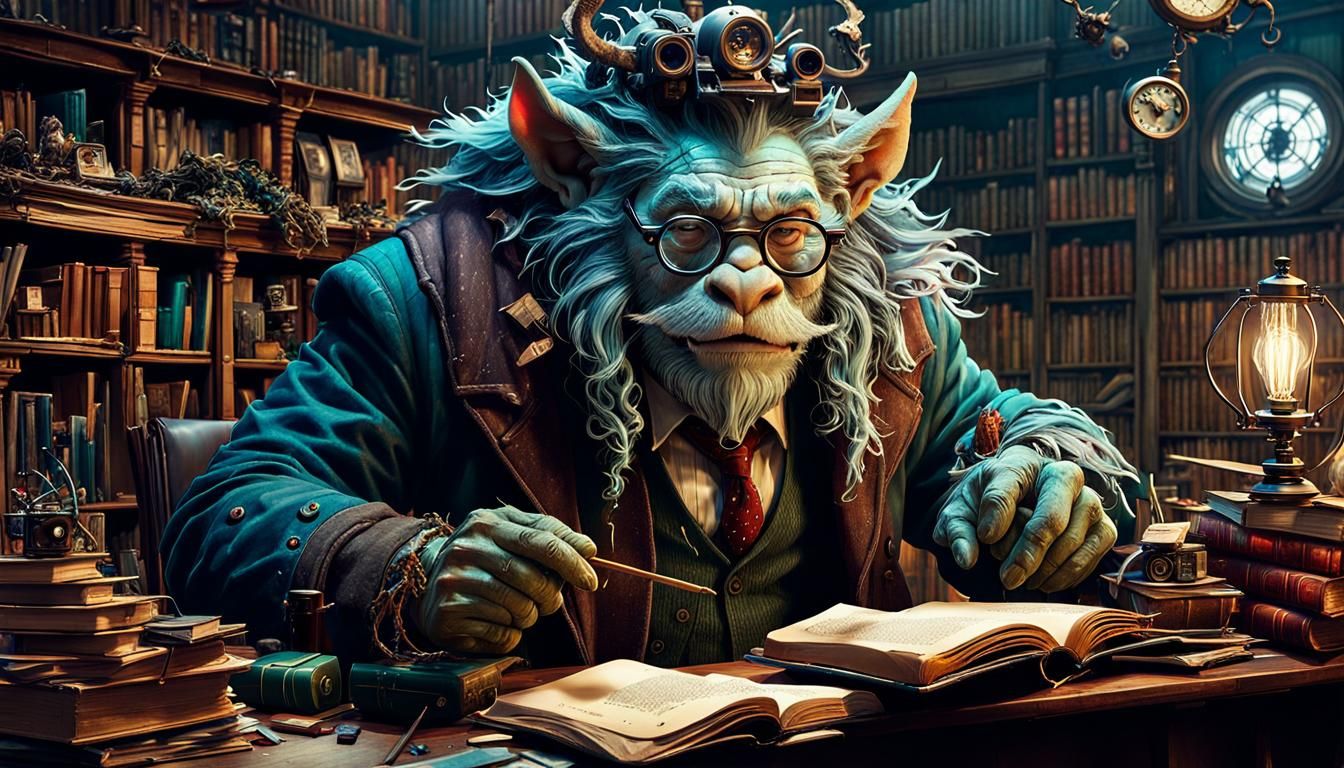 Troll Hipster Professor in Fantasycore Library