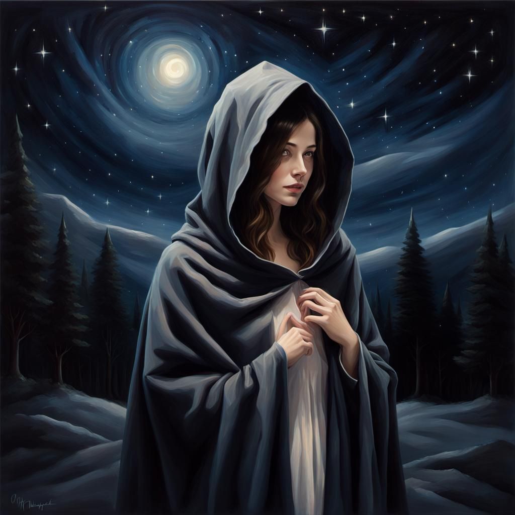 Mysterious Woman in Cloak Oil Painting
