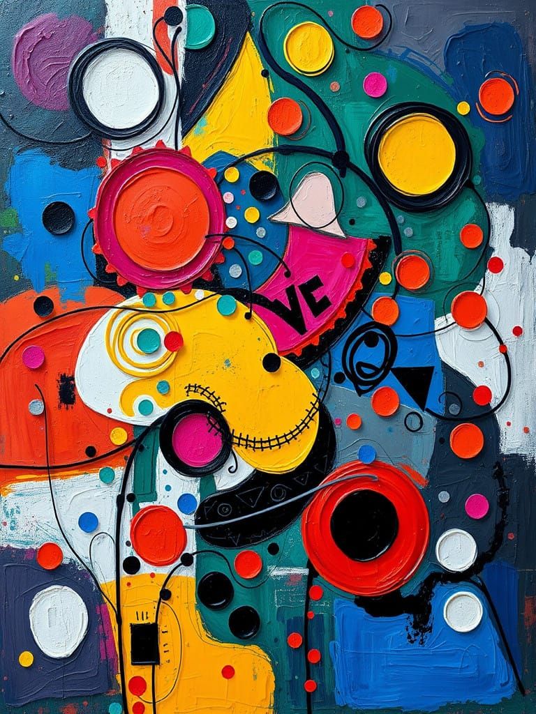 Surreal Mid Century Abstract Painting in Vibrant Colors