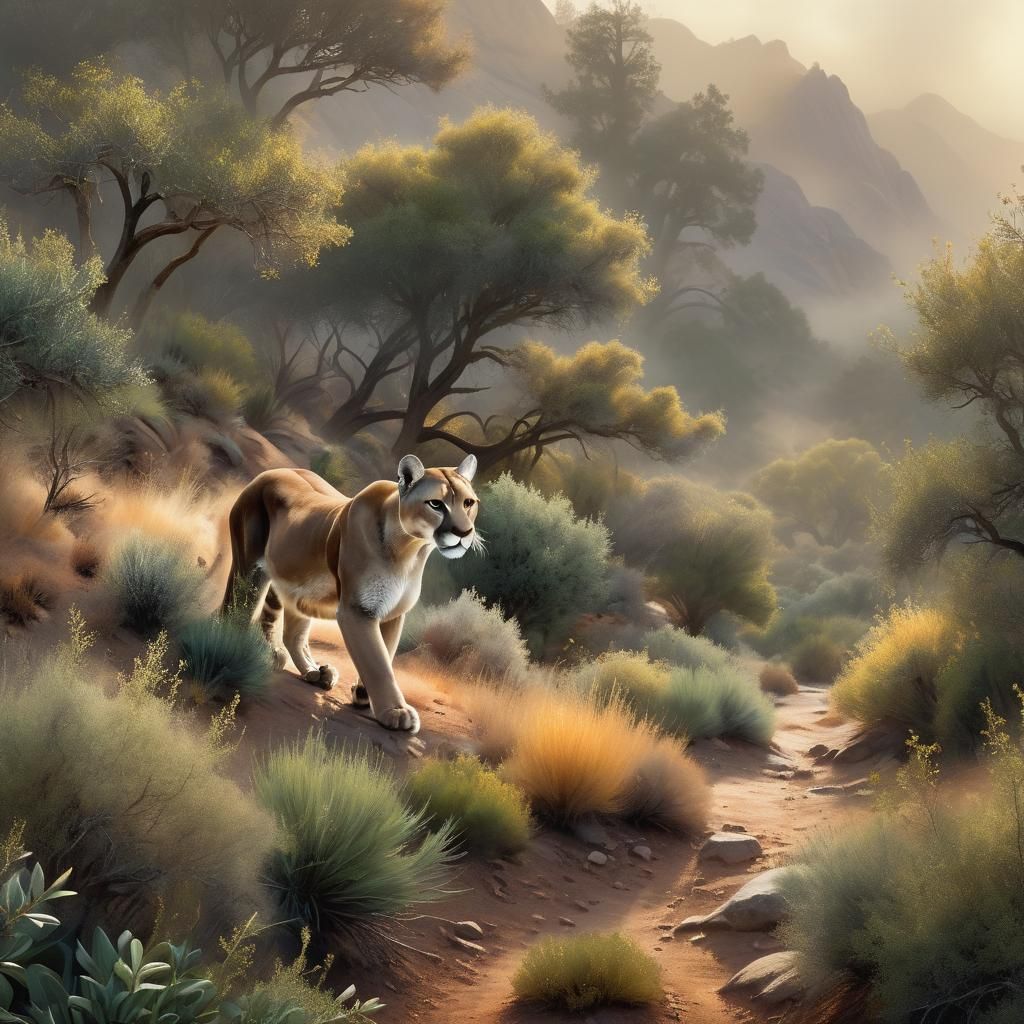 Mountain Lion in California Shrubland, Constable-Inspired