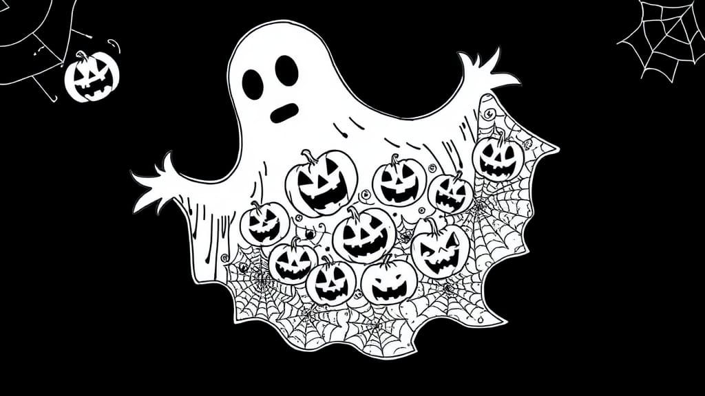 Zentangle Ghost Filled with Jack-o-Lanterns