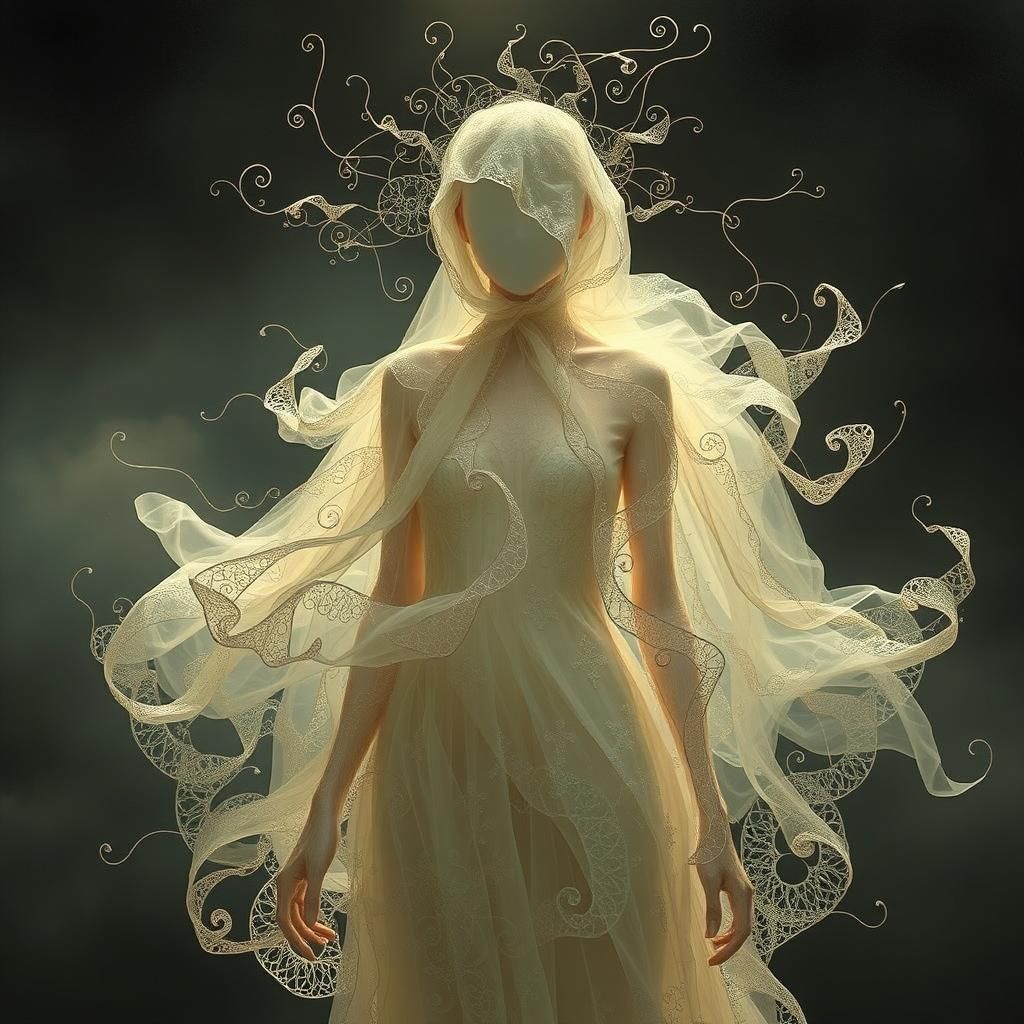 Ethereal Filigree Figure in Surreal Dreamscape