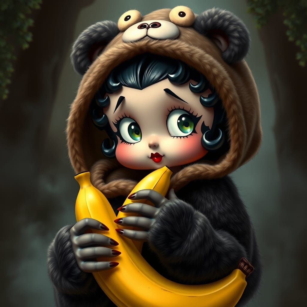 Ethereal Betty Boop as Dark Brown Coco Gorilla in Fantasy Ho...