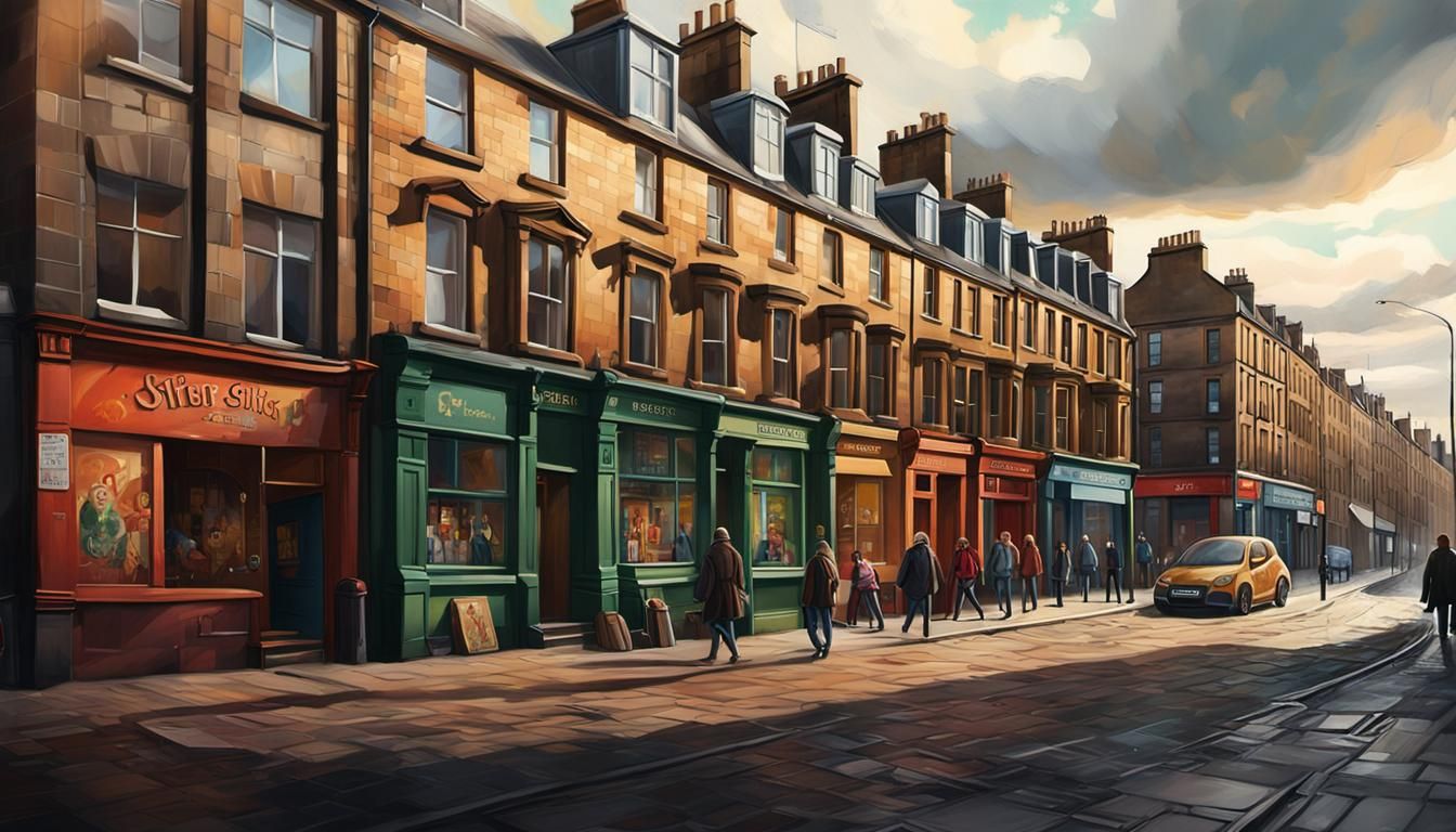 Glasgow Street Scene in Oil Painting Style